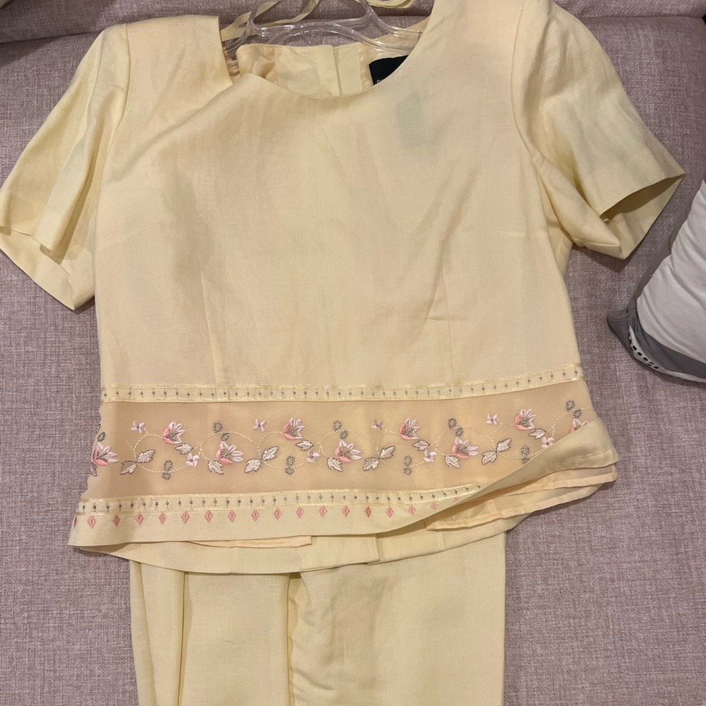 Positive Attitude Pale Yellow Short Sleeve Embroidered Top